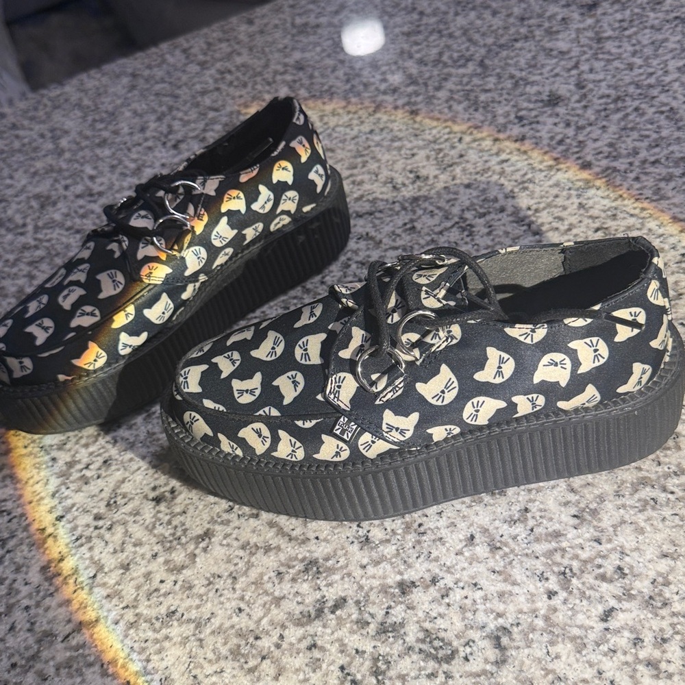 Tuk creepers women’s Black Cat Print Platform Shoes